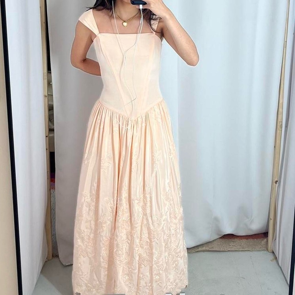 Vintage drop waist baby pink maxi dress